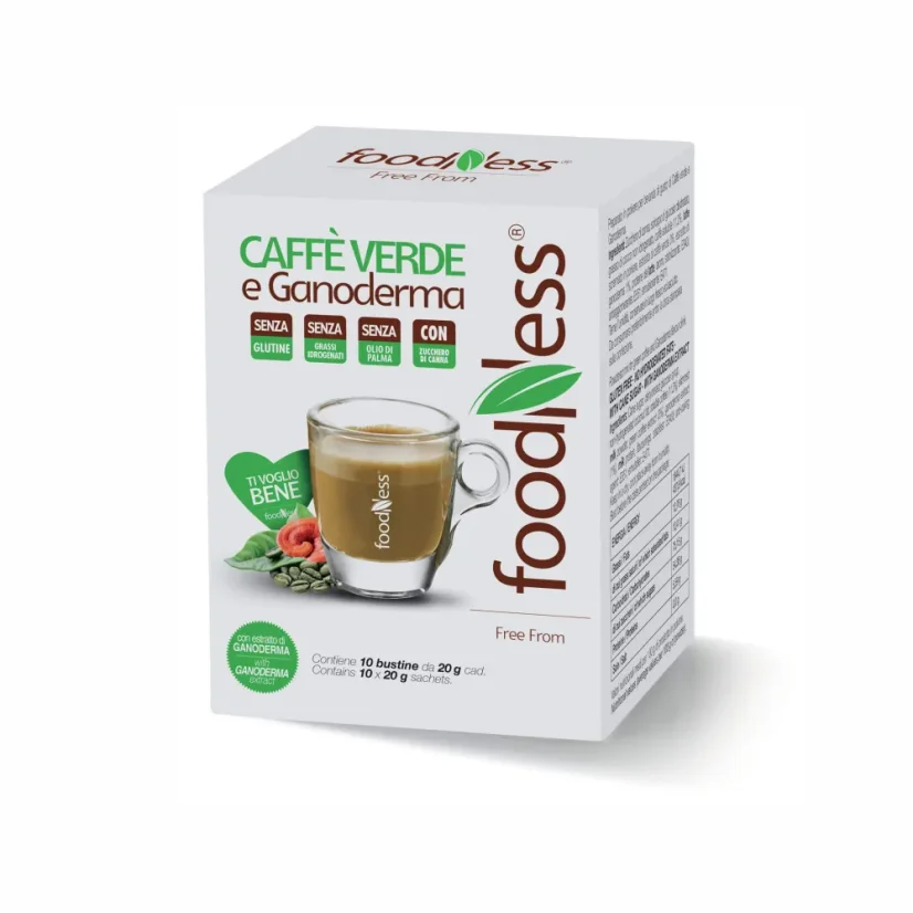 Cafea verde cu ciuperca Reishi 10 buc/20g – detaliu ambalaj Cafea verde cu ciuperca Reishi 10 buc/20g – detaliu ambalaj