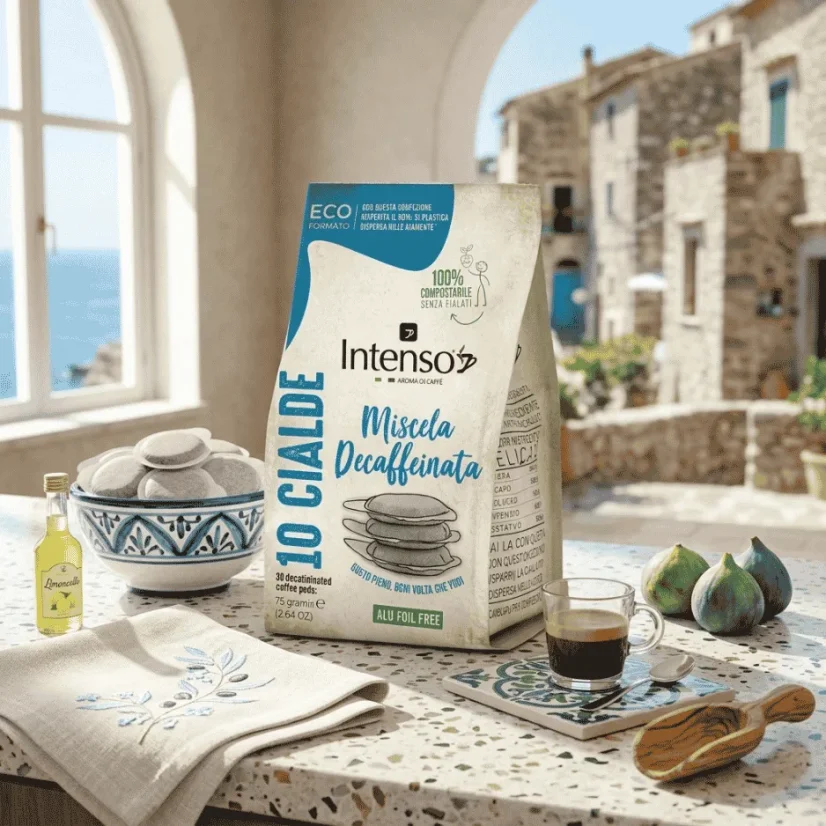 Caffe Intenso DECAF Blend paduri ESE 10 buc. – detaliu ambalaj