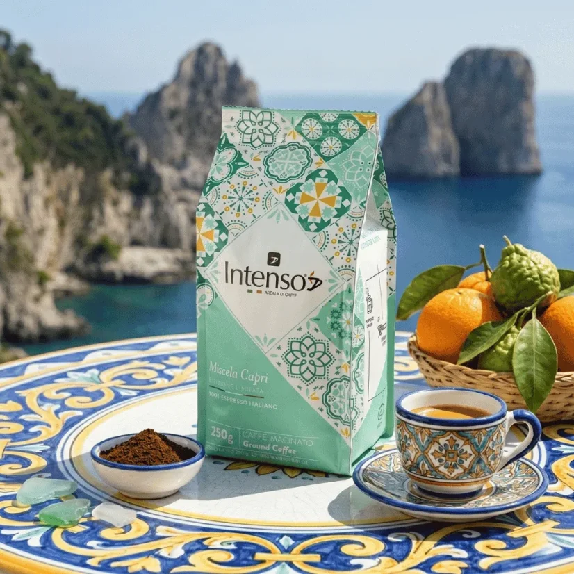 Caffe Intenso Miscela Capri cafea măcinată 250g – detaliu ambalaj